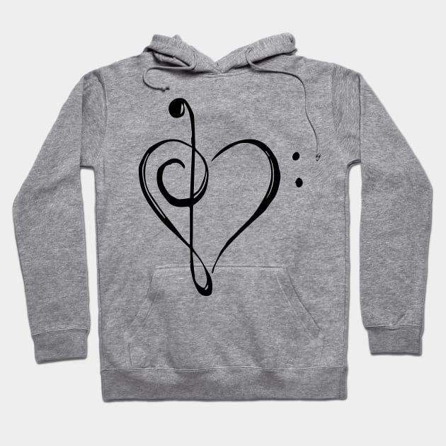 Love Music - Treble and Bass Clef Heart - black Hoodie by MeowOrNever